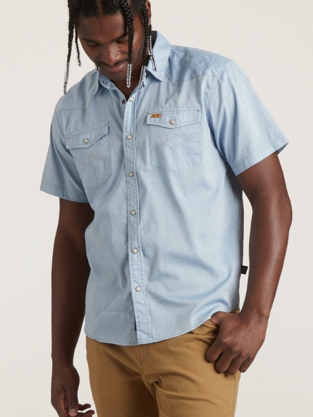 Howler Brothers H Bar B Snapshirt in Faded Blue Oxford Size Small